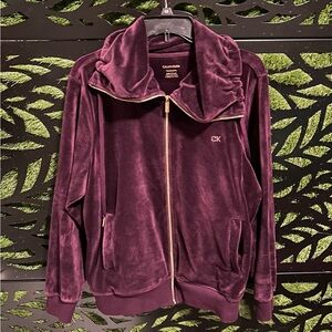 Calvin Klein Deep Plum Soft Velour Full Zip Jacket, Women's 0X